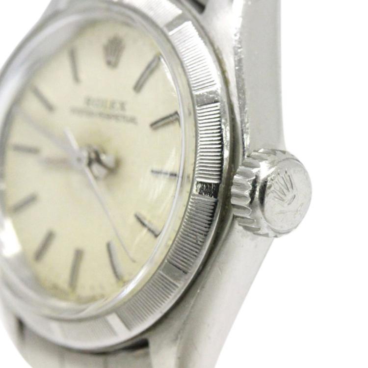 Pre Owned Rolex Ivory Stainless Steel Oyster Perpetual Women's Wristwatch 24MM
