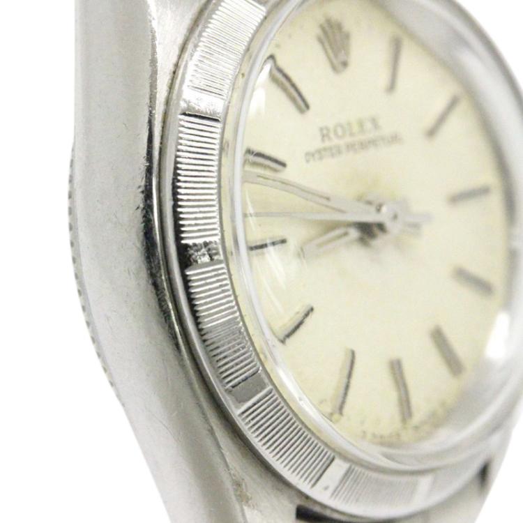 Pre Owned Rolex Ivory Stainless Steel Oyster Perpetual Women's Wristwatch 24MM
