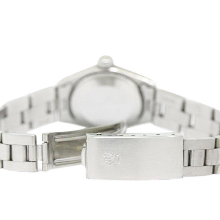 Pre Owned Rolex Ivory Stainless Steel Oyster Perpetual Women's Wristwatch 24MM
