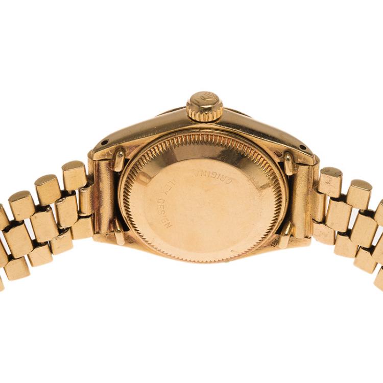 Pre Owned Rolex Champagne 18K Yellow Gold Datejust Women's Wristwatch 26MM