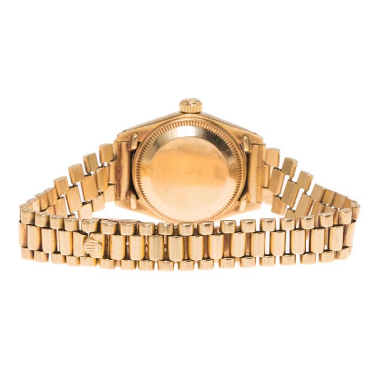 Pre Owned Rolex Champagne 18K Yellow Gold Datejust Women's Wristwatch 26MM