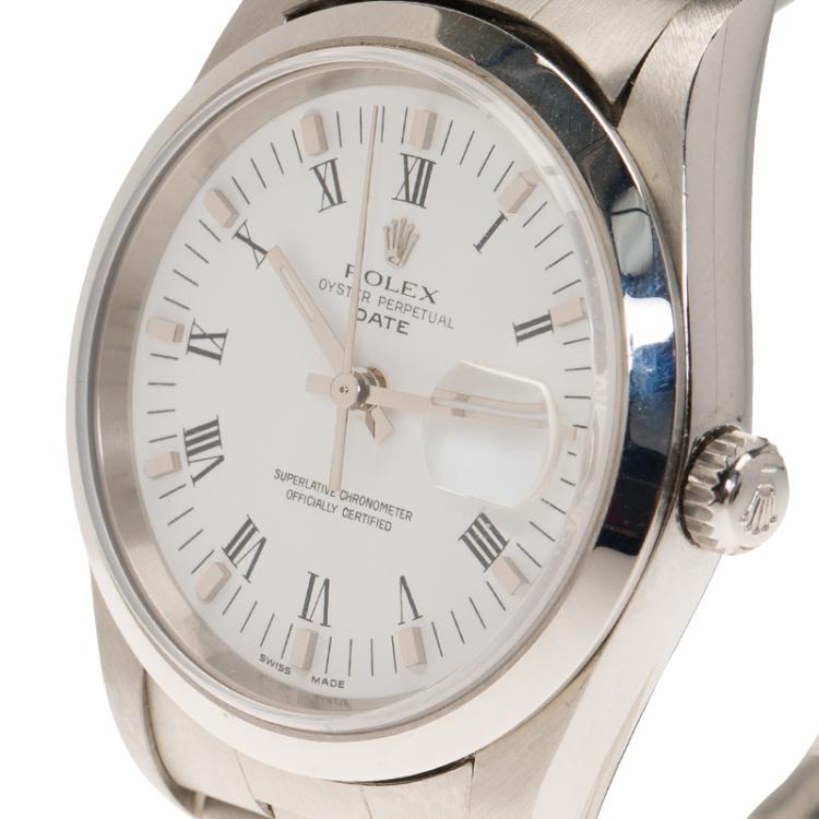 Pre Owned Rolex White Stainless Steel Datejust Women's Wristwatch 34MM