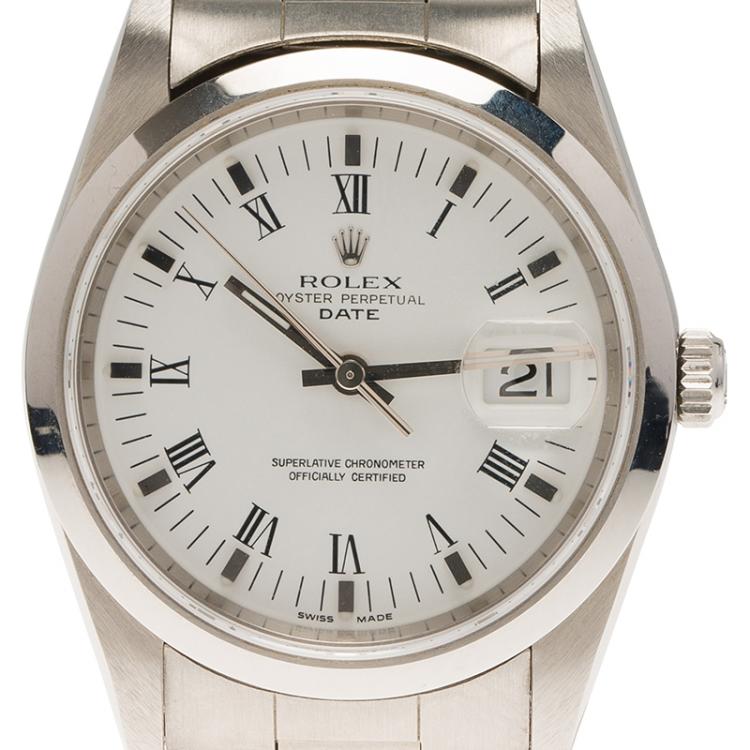 Pre Owned Rolex White Stainless Steel Datejust Women's Wristwatch 34MM