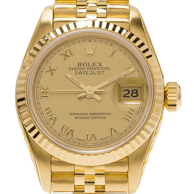 Pre Owned Rolex Black 18K Yellow Gold Datejust Women's Wristwatch 26MM