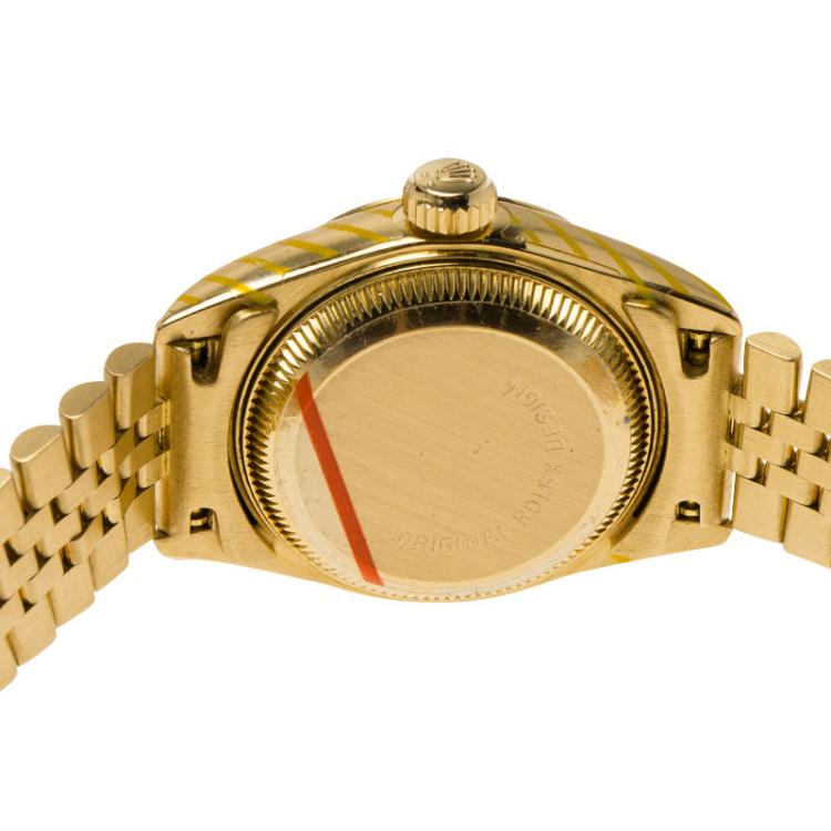 Pre Owned Rolex Black 18K Yellow Gold Datejust Women's Wristwatch 26MM