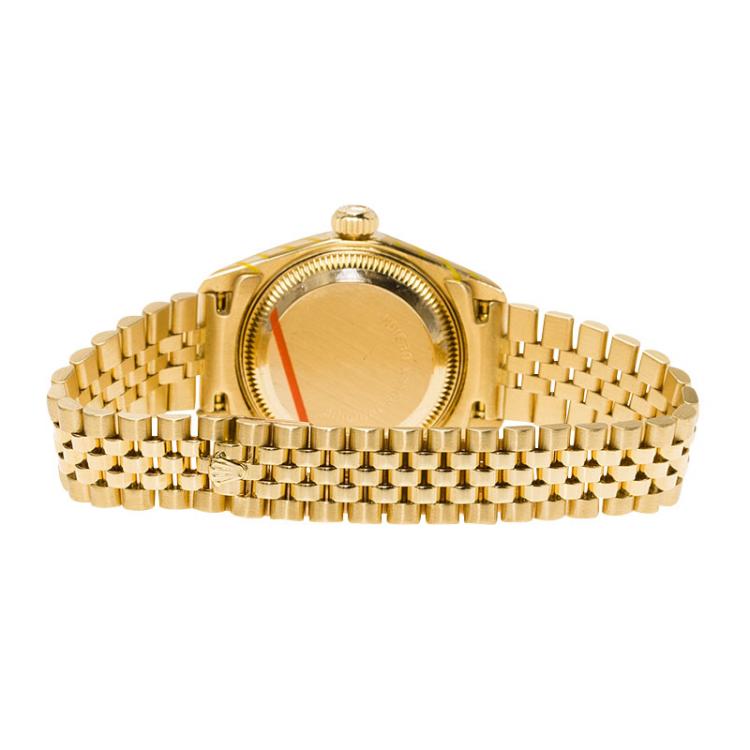 Pre Owned Rolex Black 18K Yellow Gold Datejust Women's Wristwatch 26MM