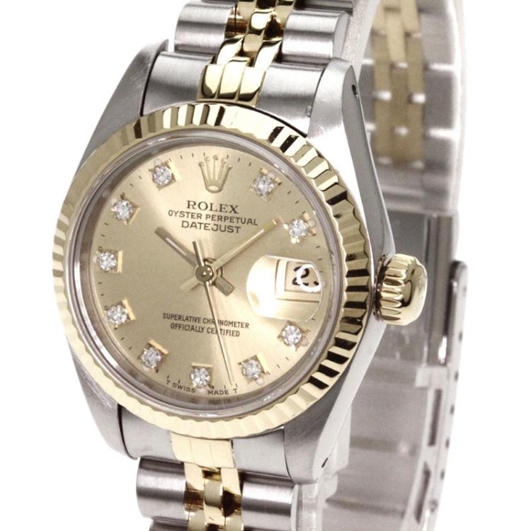 مملوكة مسبقًا Rolex Champagne 18K Yellow Gold and Stainless Steel Datejust Women's Wristwatch 26MM