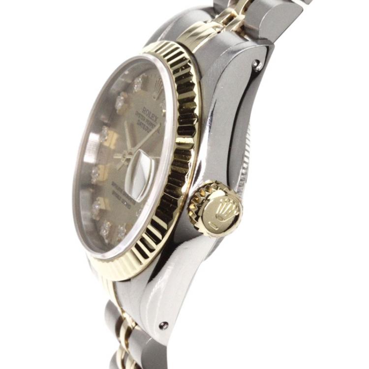 Pre Owned Rolex Champagne 18K Yellow Gold and Stainless Steel Datejust Women's Wristwatch 26MM