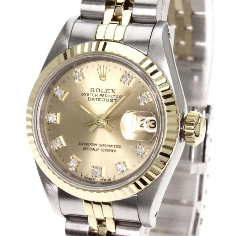 Pre Owned Rolex Champagne 18K Yellow Gold and Stainless Steel Datejust Women's Wristwatch 26MM