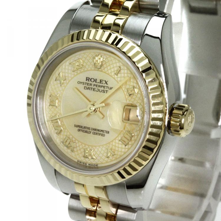 Pre Owned Rolex Yellow Mother of Pearl 18K Yellow Gold and Stainless Steel Datejust Women's Wristwatch 26MM