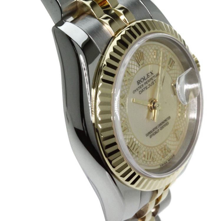 Pre Owned Rolex Yellow Mother of Pearl 18K Yellow Gold and Stainless Steel Datejust Women's Wristwatch 26MM
