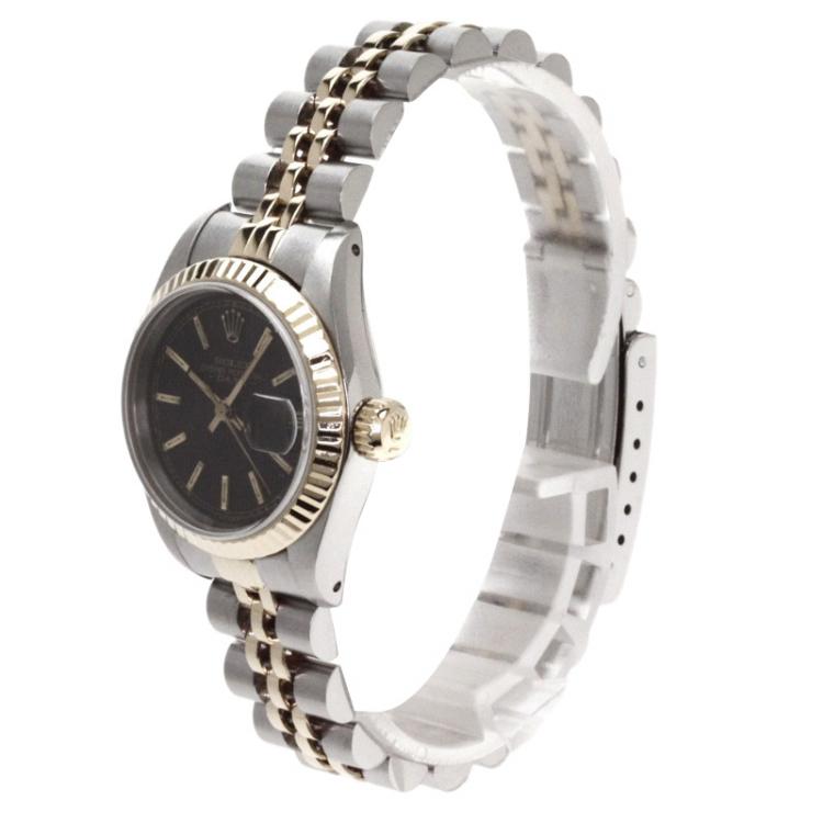 Pre Owned Rolex Black 18K Yellow Gold and Stainless Steel Datejust Women's Wristwatch 26MM