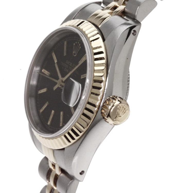 Pre Owned Rolex Black 18K Yellow Gold and Stainless Steel Datejust Women's Wristwatch 26MM