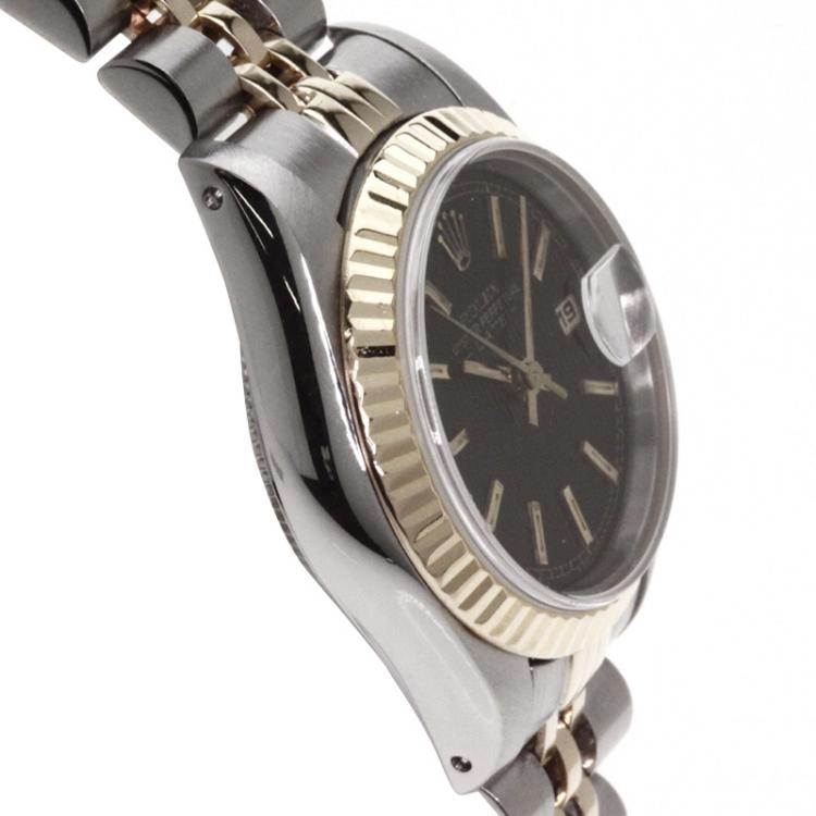 Pre Owned Rolex Black 18K Yellow Gold and Stainless Steel Datejust Women's Wristwatch 26MM