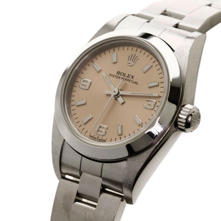 Pre Owned Rolex Pink Stainless Steel Oyster Perpetual Women's Wristwatch 24MM