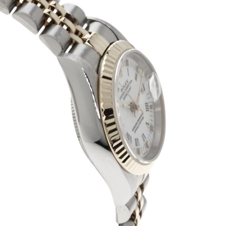 Pre Owned Rolex White 18K Yellow Gold and Stainless Steel Datejust Women's Wristwatch 26MM