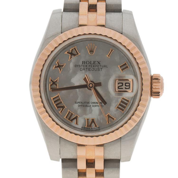 Pre Owned Rolex Mother Of Pearl Rose Gold & Stainless Steel Datejust 179171 Women's Wristwatch 26MM