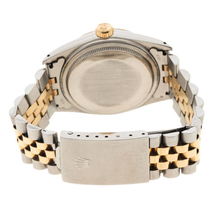 Pre Owned Rolex Champagne Stainless Steel & 18k Yellow Gold Oyster Perpetual Datejust 16013  Women's Wristwatch 36MM