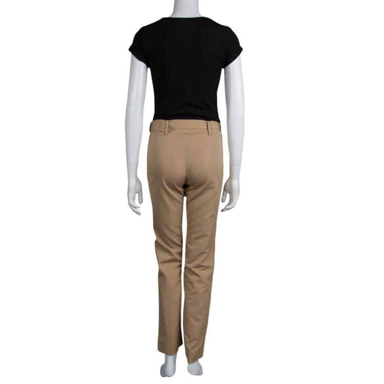 Pre Owned Saint Laurent Sand Brown Slub Cotton Belted Trousers S