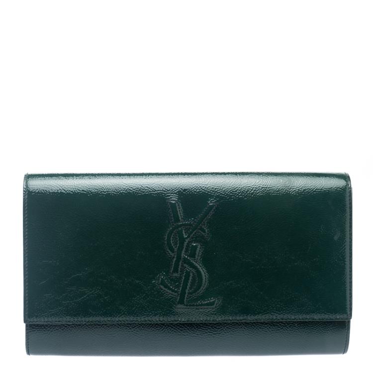 Pre Owned Saint Laurent Paris Green Patent Leather Belle De Jour Flap Clutch