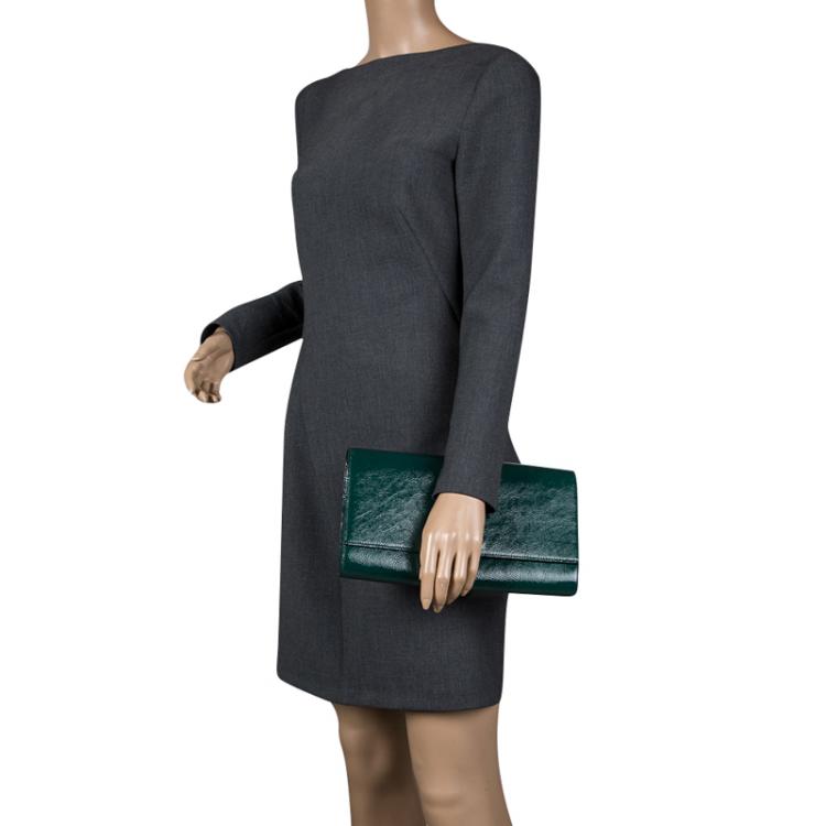 Pre Owned Saint Laurent Paris Green Patent Leather Belle De Jour Flap Clutch