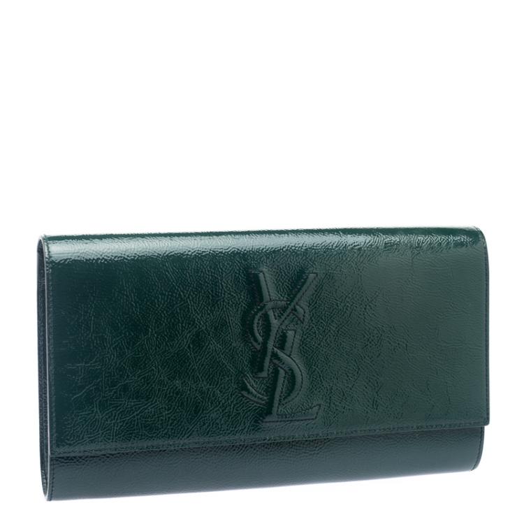 Pre Owned Saint Laurent Paris Green Patent Leather Belle De Jour Flap Clutch