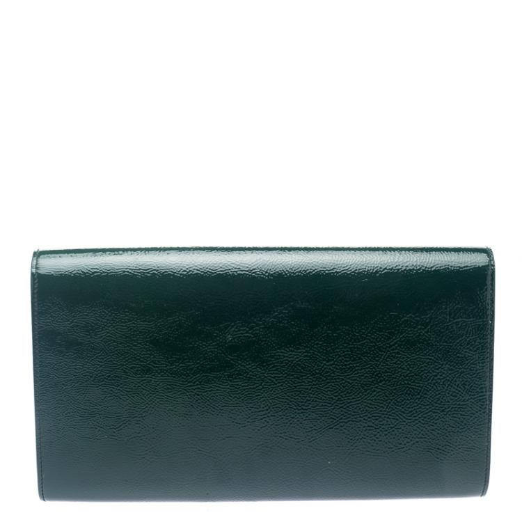 Pre Owned Saint Laurent Paris Green Patent Leather Belle De Jour Flap Clutch