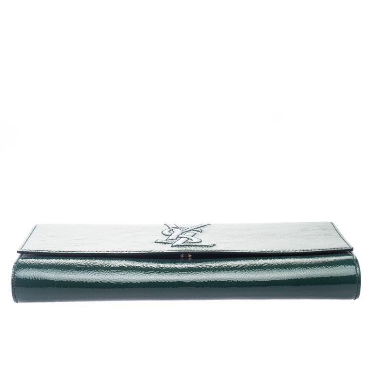 Pre Owned Saint Laurent Paris Green Patent Leather Belle De Jour Flap Clutch