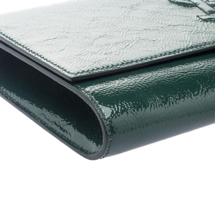 Pre Owned Saint Laurent Paris Green Patent Leather Belle De Jour Flap Clutch