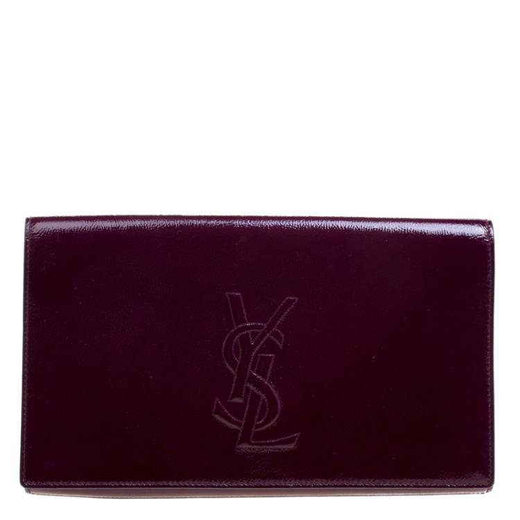 Pre Owned Saint Laurent Paris Purple Patent Leather Belle De Jour Flap Clutch