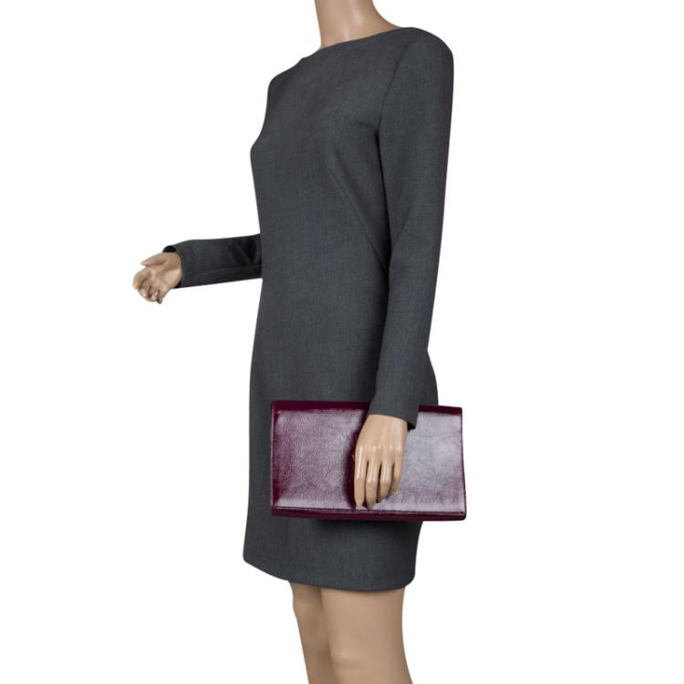 Pre Owned Saint Laurent Paris Purple Patent Leather Belle De Jour Flap Clutch