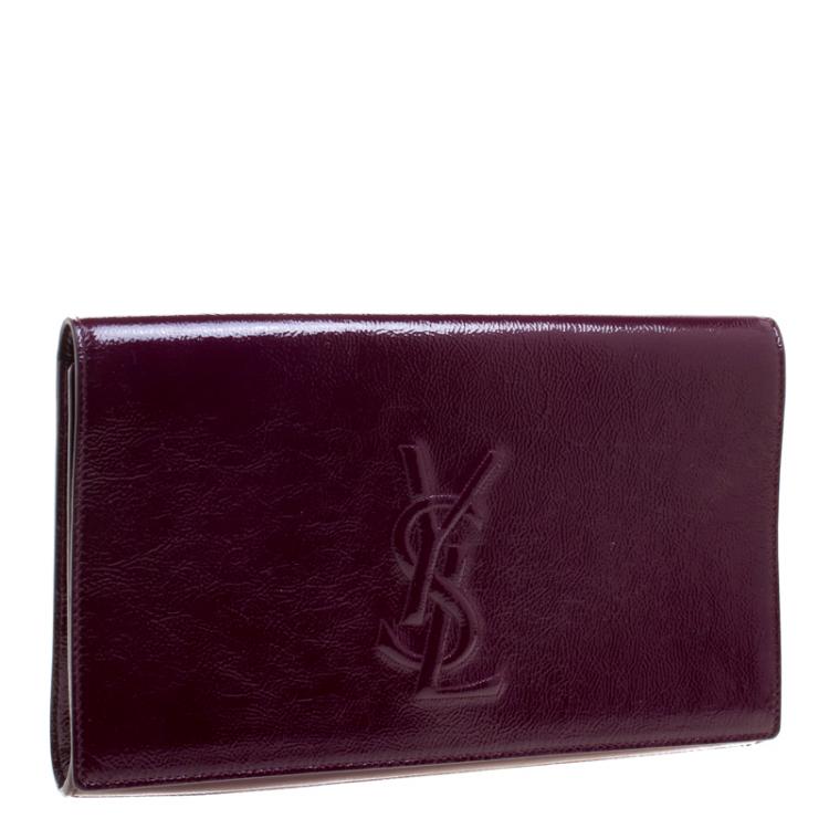 Pre Owned Saint Laurent Paris Purple Patent Leather Belle De Jour Flap Clutch