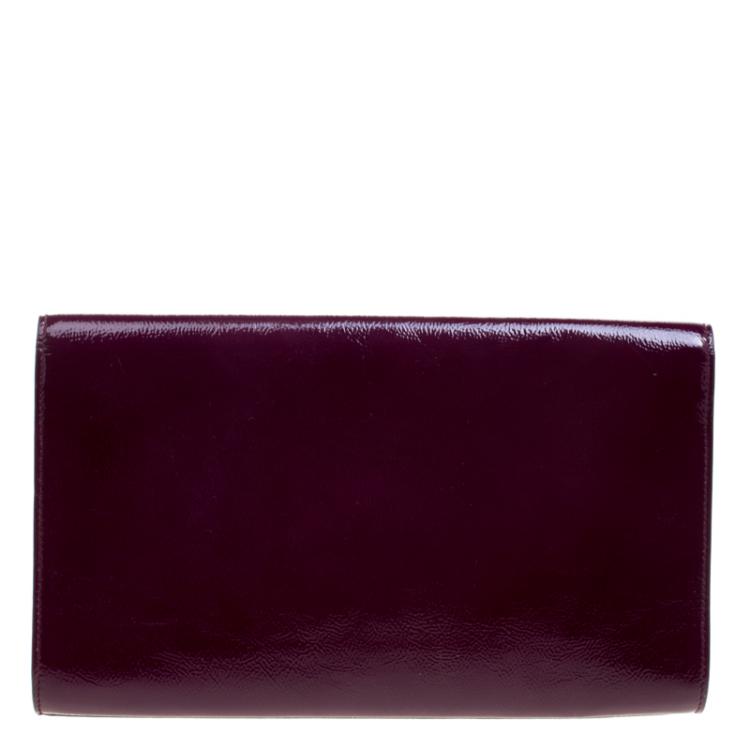 Pre Owned Saint Laurent Paris Purple Patent Leather Belle De Jour Flap Clutch