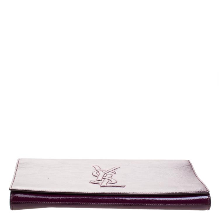Pre Owned Saint Laurent Paris Purple Patent Leather Belle De Jour Flap Clutch