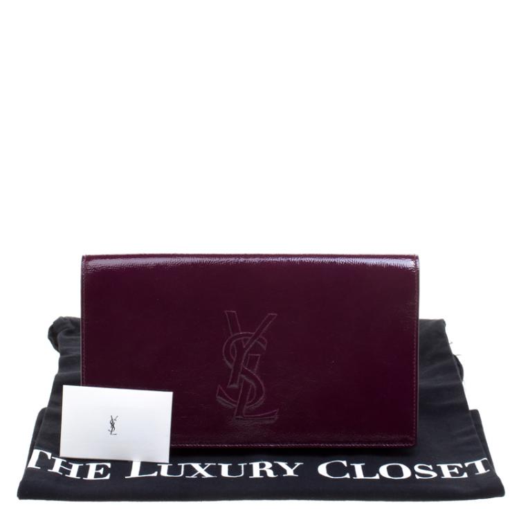 Pre Owned Saint Laurent Paris Purple Patent Leather Belle De Jour Flap Clutch