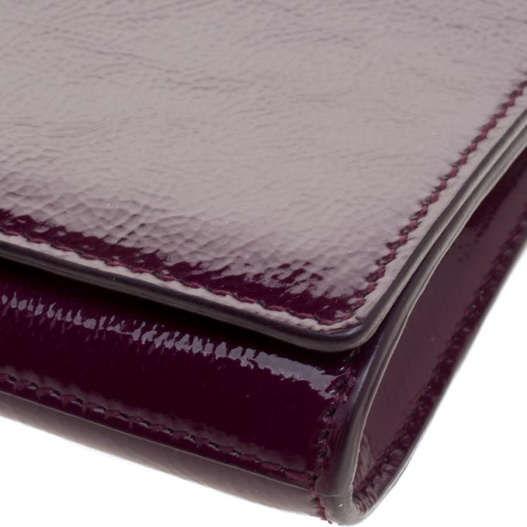Pre Owned Saint Laurent Paris Purple Patent Leather Belle De Jour Flap Clutch