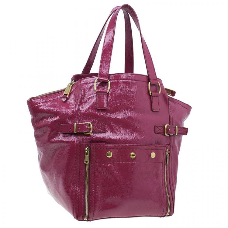 Pre Owned Saint Laurent Paris Pink Patent Leather Medium Downtown Tote Bag