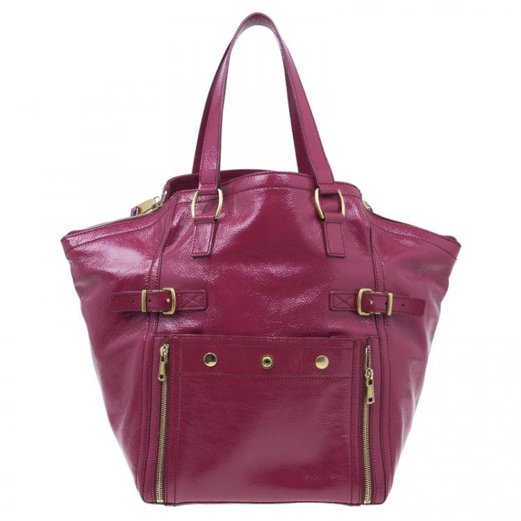 Pre Owned Saint Laurent Paris Pink Patent Leather Medium Downtown Tote Bag