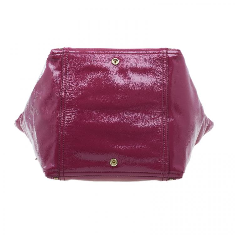 Pre Owned Saint Laurent Paris Pink Patent Leather Medium Downtown Tote Bag