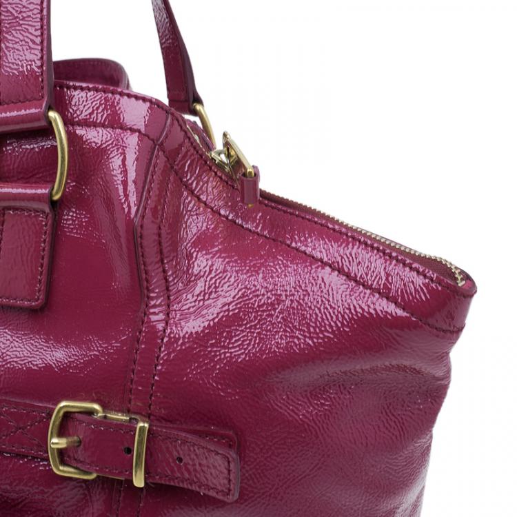 Pre Owned Saint Laurent Paris Pink Patent Leather Medium Downtown Tote Bag