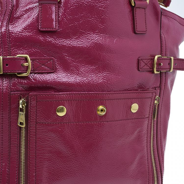Pre Owned Saint Laurent Paris Pink Patent Leather Medium Downtown Tote Bag