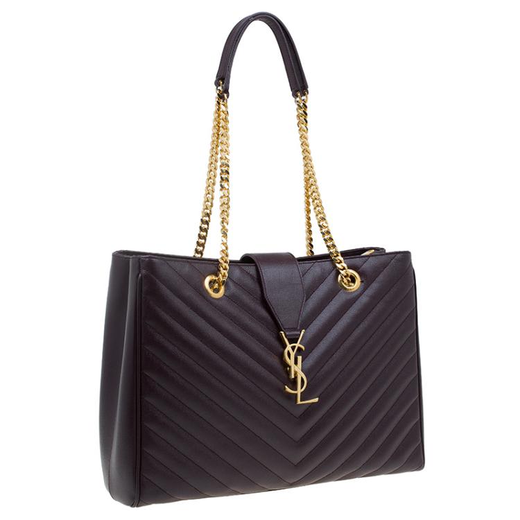 Pre Owned Saint Laurent Paris Burgundy Matelasse Leather Cassandre Shopper Tote