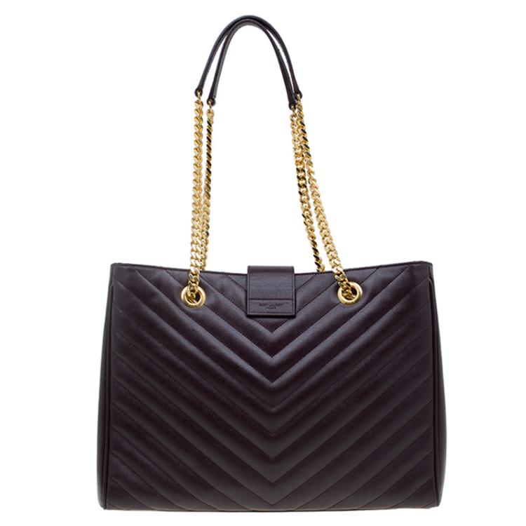 Pre Owned Saint Laurent Paris Burgundy Matelasse Leather Cassandre Shopper Tote