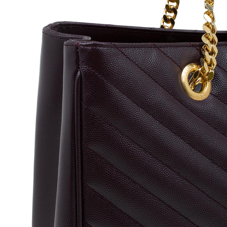 Pre Owned Saint Laurent Paris Burgundy Matelasse Leather Cassandre Shopper Tote