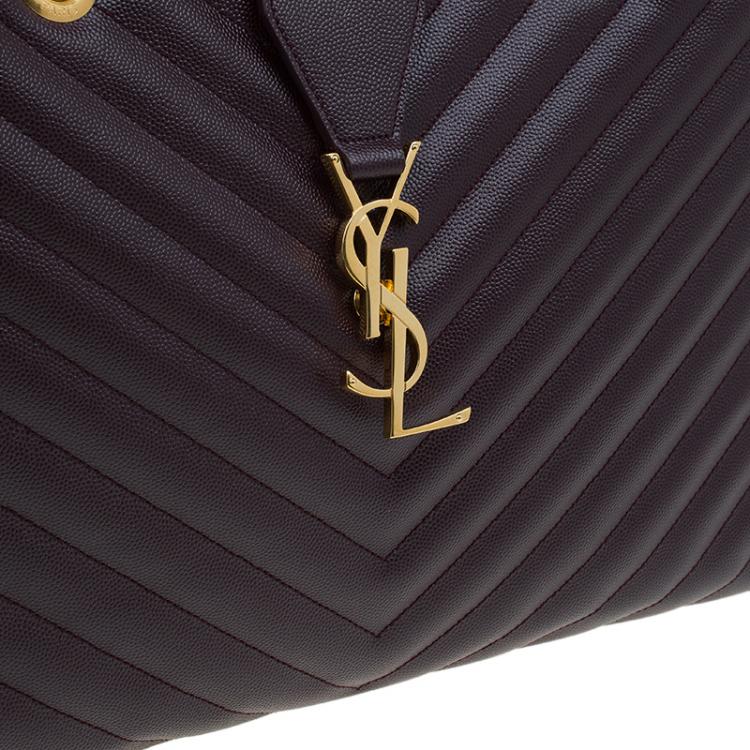 Pre Owned Saint Laurent Paris Burgundy Matelasse Leather Cassandre Shopper Tote