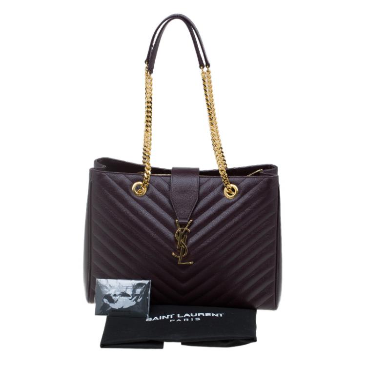 Pre Owned Saint Laurent Paris Burgundy Matelasse Leather Cassandre Shopper Tote