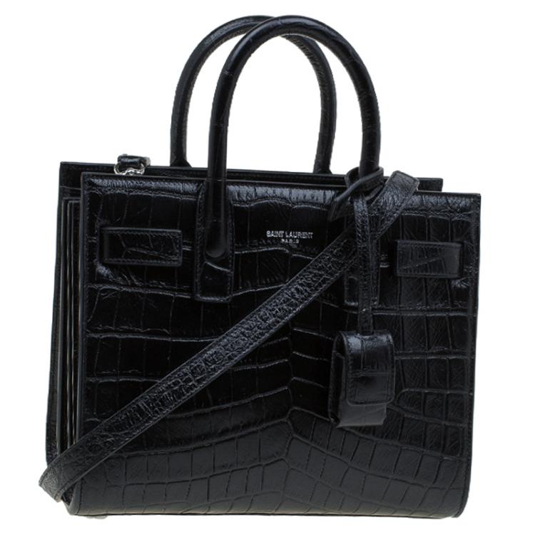 Pre Owned Saint Laurent Paris Black Croc Embossed Leather Baby Sac De Jour Tote