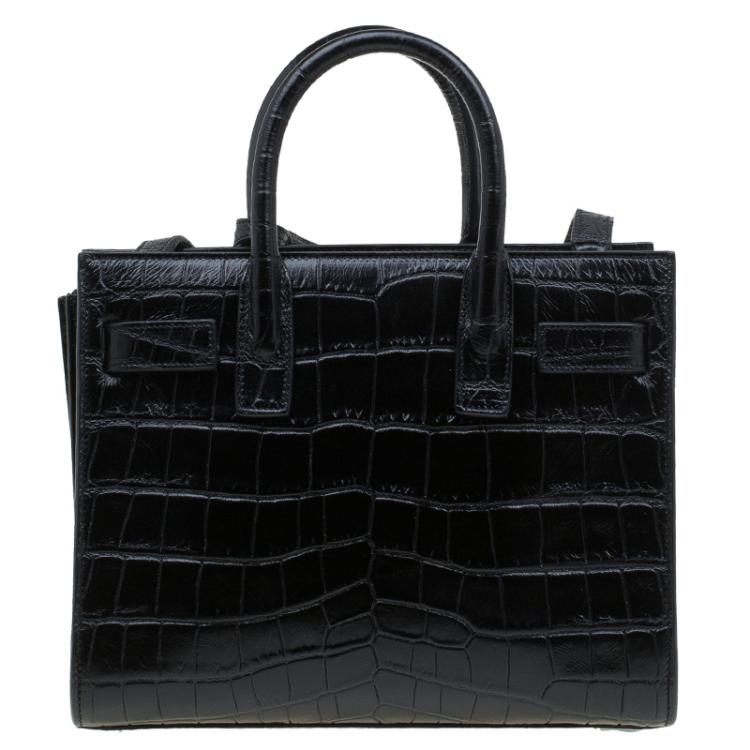 Pre Owned Saint Laurent Paris Black Croc Embossed Leather Baby Sac De Jour Tote