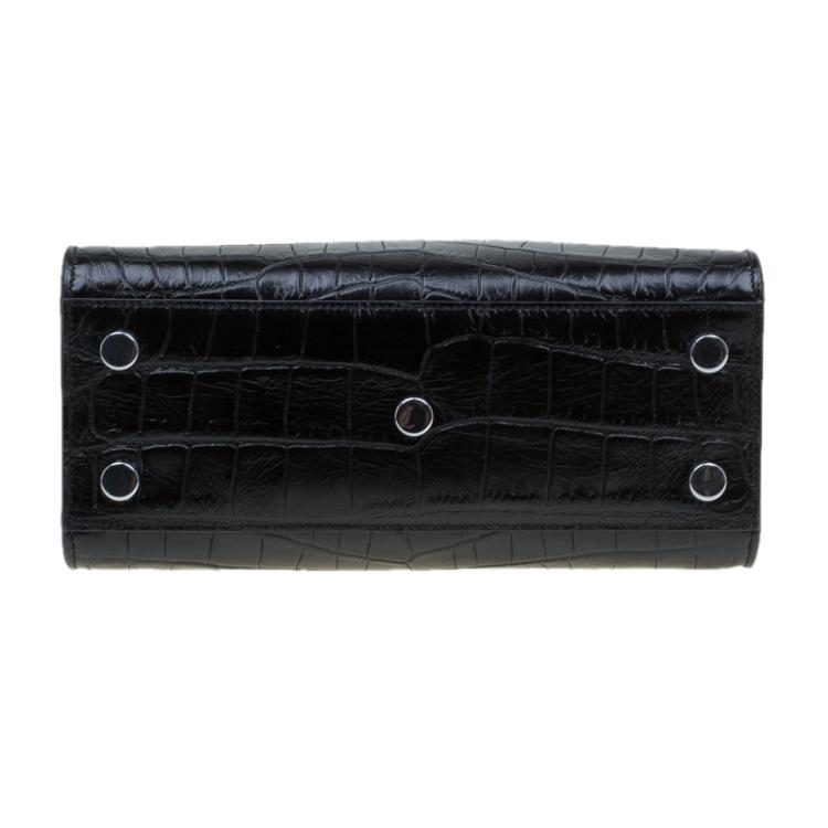 Pre Owned Saint Laurent Paris Black Croc Embossed Leather Baby Sac De Jour Tote
