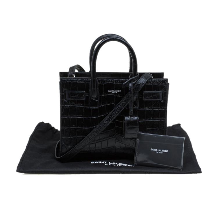Pre Owned Saint Laurent Paris Black Croc Embossed Leather Baby Sac De Jour Tote